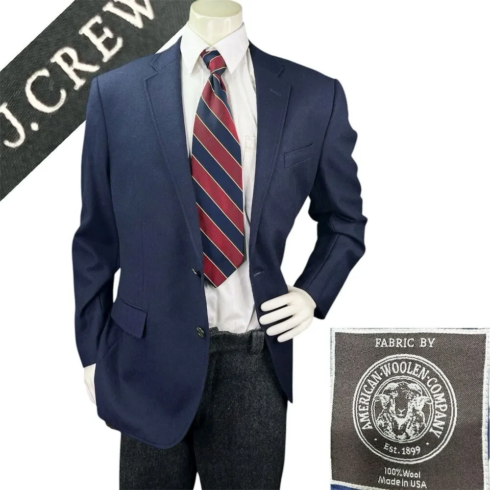 J. CREW Ludlow American Woolen Company Flannel Wool Blazer Men's 44R Navy
